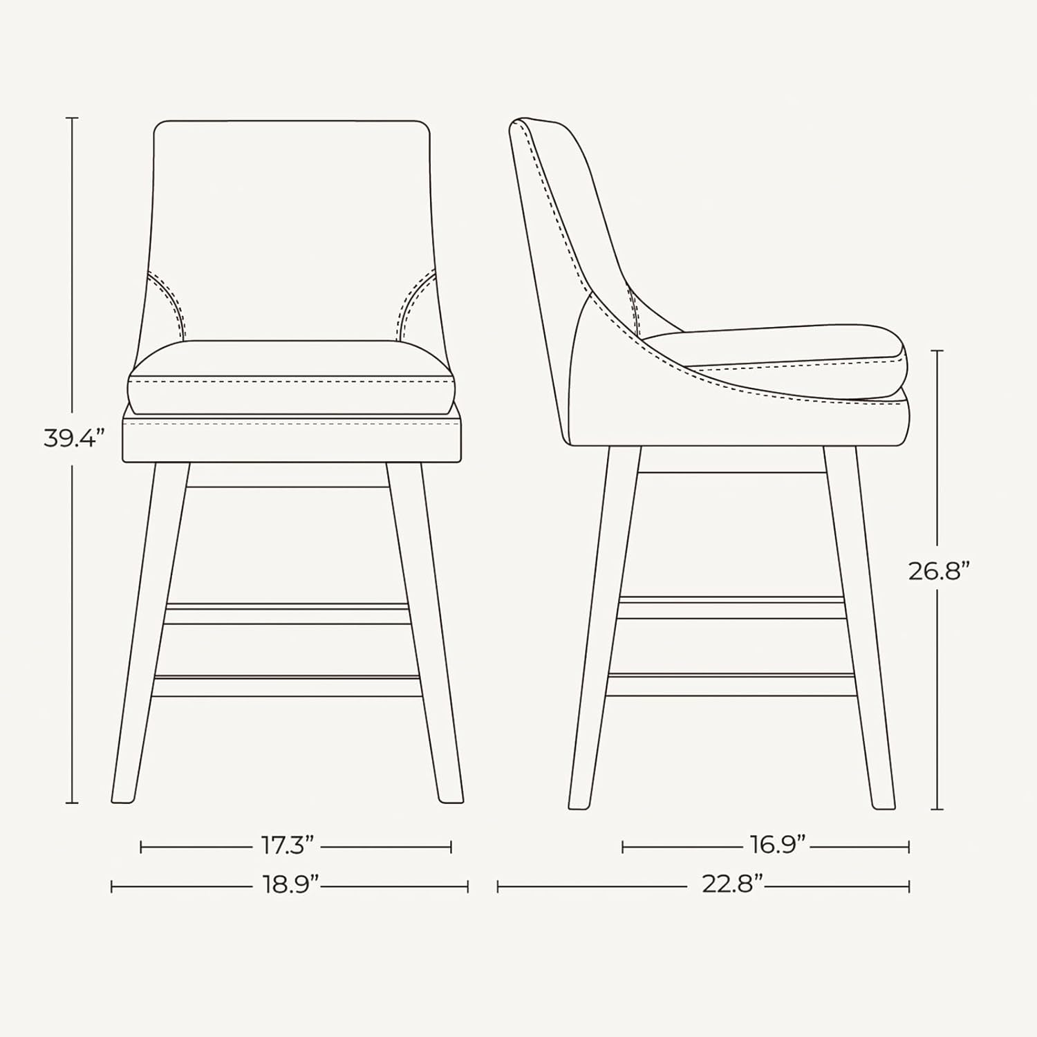 CHITA Bar Stools Set of 2, Counter Height Swivel Barstools, FSC Certified Morden Upholstered Fabric Counter Chairs with Back Support, 26.8" H Seat Height, Fabric in Ivory