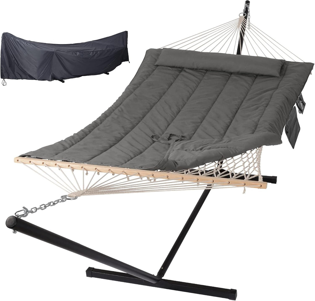 SUNCREAT Rope Hammock with Stand and Rain Cover