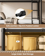 Full Over Full Metal Bunk Bed for Adults & Kids, Convertible to 2 Separate Full Size Beds, Heavy Duty Bunk Bed Frame with Full-length Guardrail & EVA Padded Ladder, No Box Spring Needed, Black