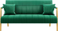Yaheetech 56.5" W Modern Sofa Small Sofa Luxurious Velvet Fabric Couch with Gold-Tone Metal Arms and Legs for Living Room, Home Office, Studio Green