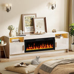 70" Electric Fireplace TV Stand for TVs Up to 80", LED Light Media Console with 36" Electric Heater, Storage Cabinet, Entertainment Center for Living Room, White