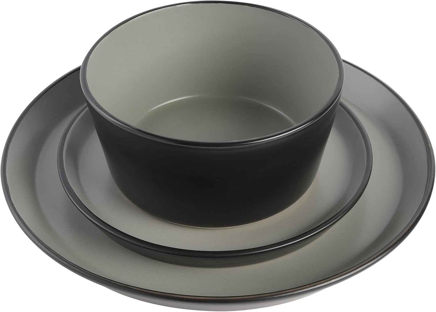 Gibson Soho Lounge Sofia Coupe 12-Piece Stoneware Dinnerware Set, Service for 4 – Grey Plates and Bowls