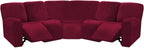 ULTICOR 7-Piece L Shape Sectional Recliner Sofa Covers, Velvet Stretch Reclining Couch Covers for Reclining L Shape Sofa, Thick, Soft, Washable (Burgundy - Wine, L Shape 5 Seat Recliner Cover)