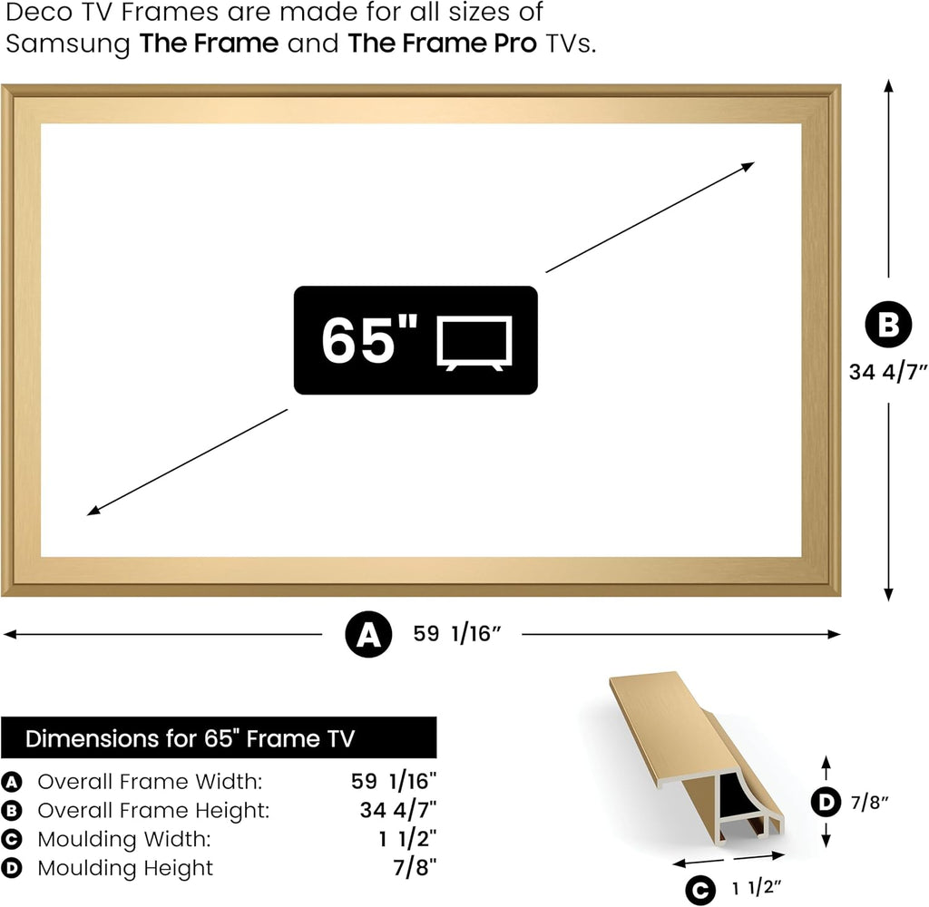 Pale Gold Scoop 65" Alloy Deco TV Frame - Compatible ONLY with Samsung The Frame TV and Pro TVs (Fits 2021-2026  LS03A  LS03B LS03C LS03D LS03FA LS03FW)