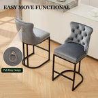 UVV Counter Height Bar Stools Set of 2, 26" Modern Barstools with Back, Velvet Upholstery Counter Chairs with Metal Legs for Kitchen Island, Bar, Counter, Gray