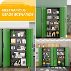 Greenvelly Metal Storage Cabinet, Steel Garage Cabinet with Doors and Adjustable Shelves, Metal Cabinet with Lock,Tall Metal Office Storage Cabinet for Garage,Home Office,School (Black Green)