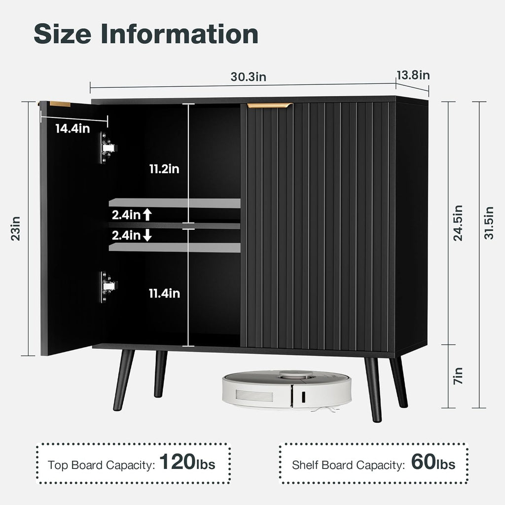 Vrullu Modern Storage Cabinet, Black Sideboard and Buffet Storage, Wood Accent Cabinet for Living Room, Hallway, Entryway, Dining Room (1, Black+Gold)