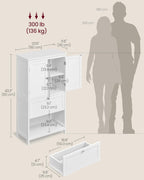VASAGLE Bathroom Floor Storage Cabinet, Bathroom Storage Unit, Freestanding Cabinet with 2 Drawers and 2 Doors, Adjustable Shelf, 11.8 x 23.6 x 43.3 Inches, White UBBC551WH01S