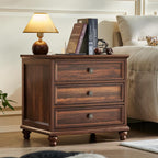 Farmhouse Nightstand Set of 2 with Charging Station, 24" Wide End Table with 3 Drawers,Dresser for Bedroom,Bed Side Table Chest of Drawers Cabinet,Wood Brown Night Stand for Living Room