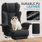 Big and Tall Office Chair, Ergonomic Leather Reclining Chair with Footrest, High-Back Comfy Executive Computer Desk Chairs with Lumbar Support, Wide Seat, 400LBS (Black)