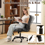 YFO Leather Office Chair, Ergonomic Home Office Desk Chair, Back Support Swivel Executive Office Chair with Wheels and Flip-Up Armrests, Small Gaming Chair with Adjustable Rocking Function, Grey