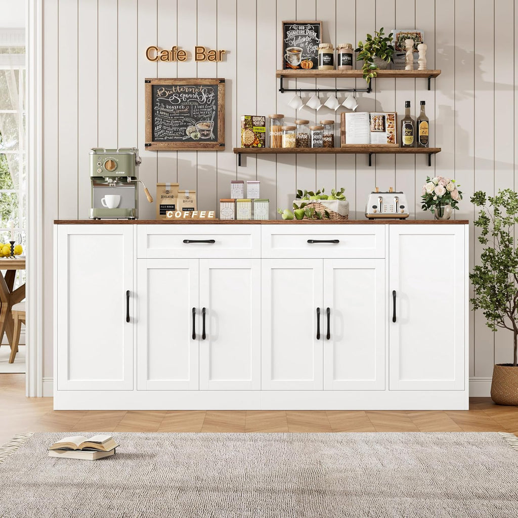 71” Large Buffet Cabinet with Storage, Sideboard Buffet Cabinet with Adjustable Shelves and 6 Soft-Close Doors, Wood Coffee Bar Console Table for Kitchen, Dining Room, White