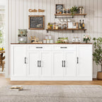 71” Large Buffet Cabinet with Storage, Sideboard Buffet Cabinet with Adjustable Shelves and 6 Soft-Close Doors, Wood Coffee Bar Console Table for Kitchen, Dining Room, White