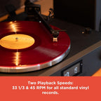 RadioShack Professional Turntable with Speakers  3-Speed Belt-Drive Vinyl Player  Bluetooth Input and Output  FM Radio  CD and USB Playback  Detachable Speakers  Anti-Skating System  Model 4001798