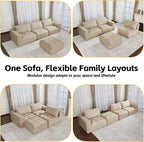 MCombo 121" Modular Sofa Couch, No Assembly Required, L Shaped Compressed Sectional Sofa with Ottoman, Deep Seat Upholstered Boneless Couch for Living Room, SS378 (Light Brown)
