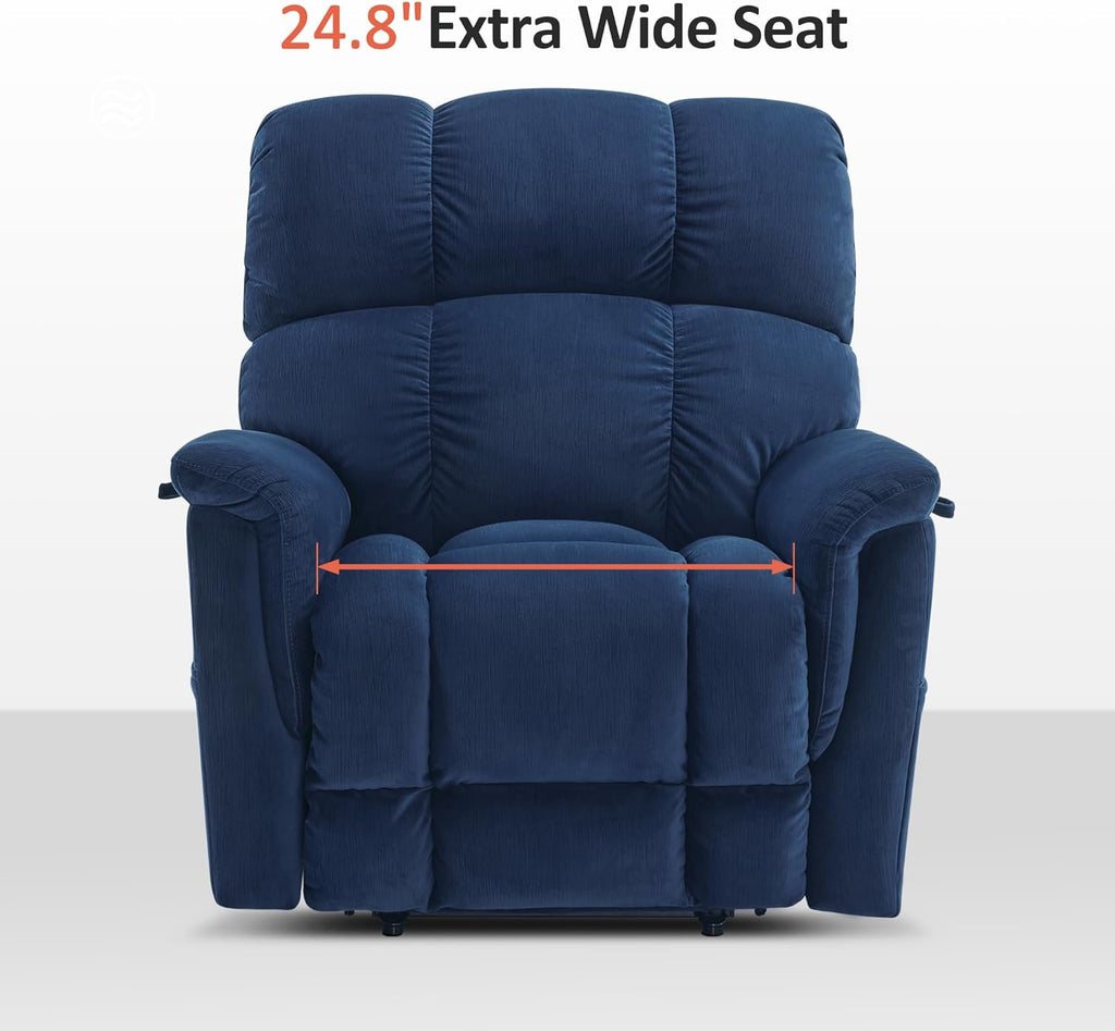 MCombo Large-Wide Dual Motor Power Lift Recliner Chair, Massage and Dual Heating for Elderly People, Infinite Position, Fabric R7166 (Navy Blue)