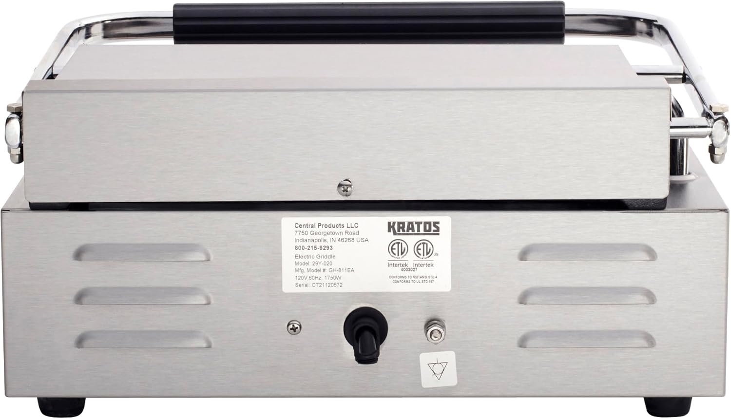 Kratos Commercial Electric Panini Sandwich Grill with Grooved Plates, 14" x 9" Cooking Surface, Commercial Countertop Panini Press, 120V, 1750W (29Y-020)