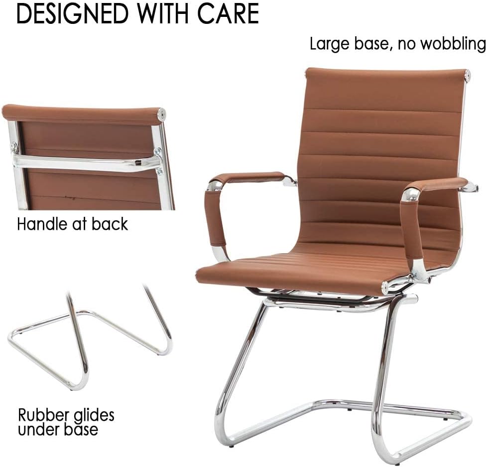 HNY Leather Office Guest & Reception Chairs Set of 2, Modern Waiting Room Chairs with Arms, Desk Chair no Wheels with Sled Base for Conference Room, Coffee