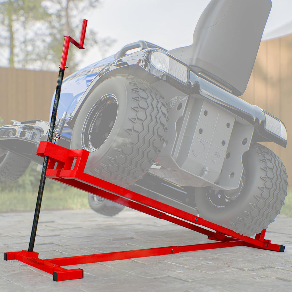 Ride-On Lawn Mower Jack Lift - Telescopic Maintenance Jack for Garden Tractors and Riding Lawn Mowers, 880 lbs Weight Capacity, Manual and Power Tool Handles Included
