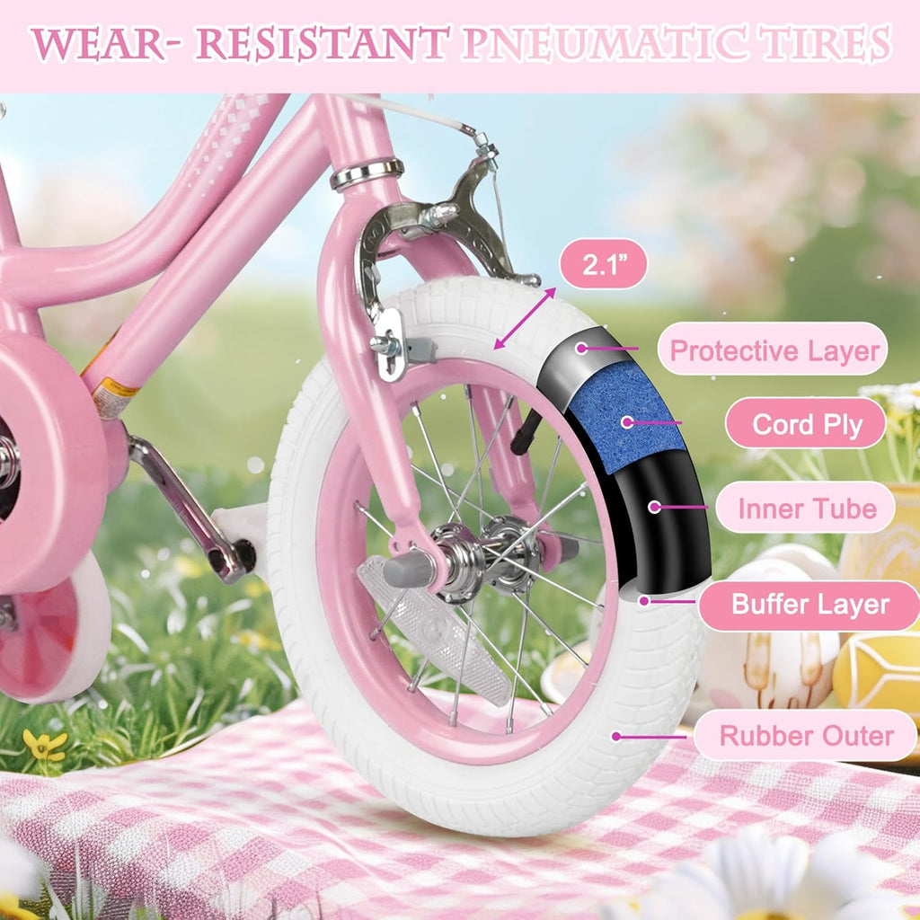 Glaf Toddler Girls Bike for Age 2-9 Years Old 12 14 16 Inch Girls Bike with Training Wheels and Doll Seat Kids Bike Bicycle with Basket Adjustable Seat
