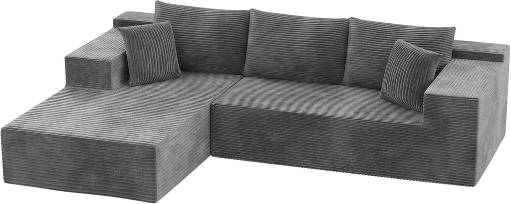 Homall 108" Modular Sectional Sofa, Boneless Couch with L-Shape Chaise, Cloud Couch with Deep Seat Upholstered, No Assembly Required for Living Room, Bedroom (Corduroy, Grey)