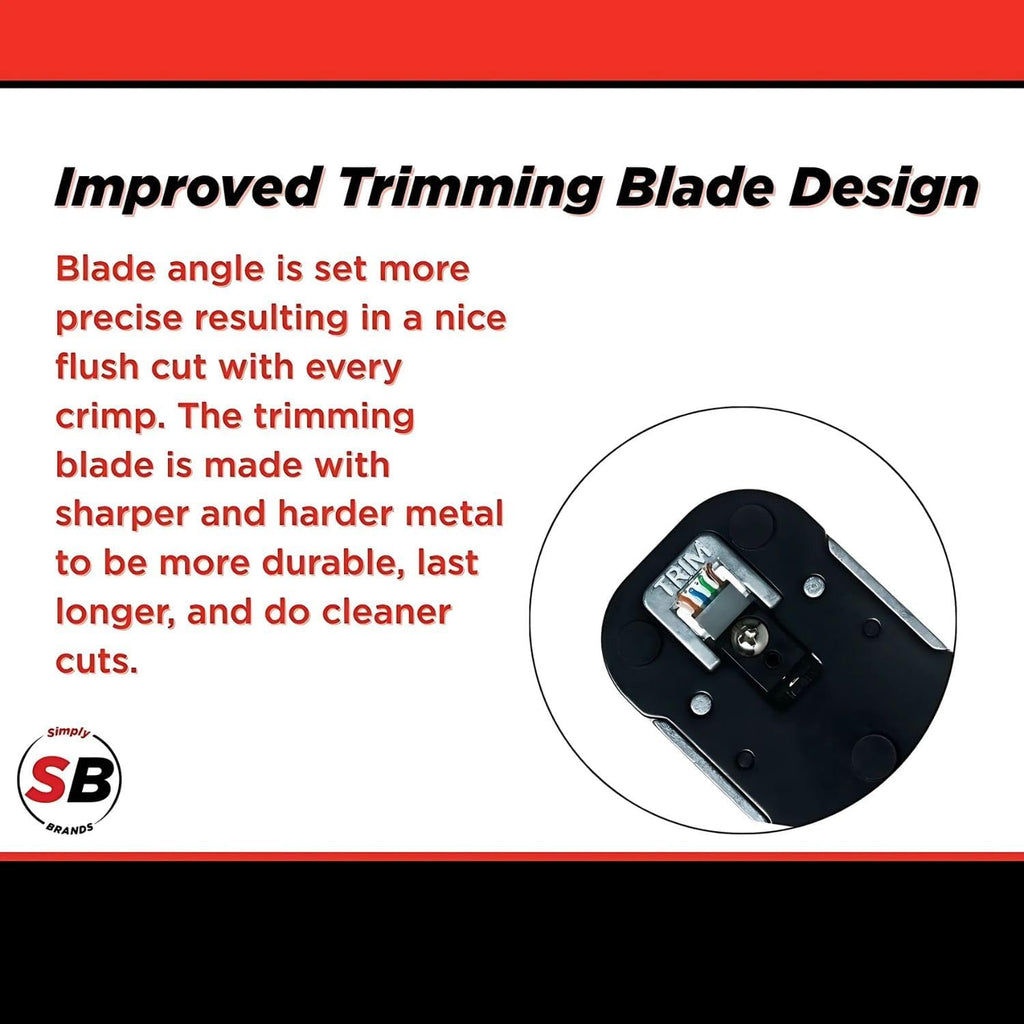Simply45 Pass-Through RJ45 Crimp Tool for Unshielded and Internal Ground Shielded Pass-Through RJ45 Modular Plugs - Built-In Stripper/Cutter - S45-C100
