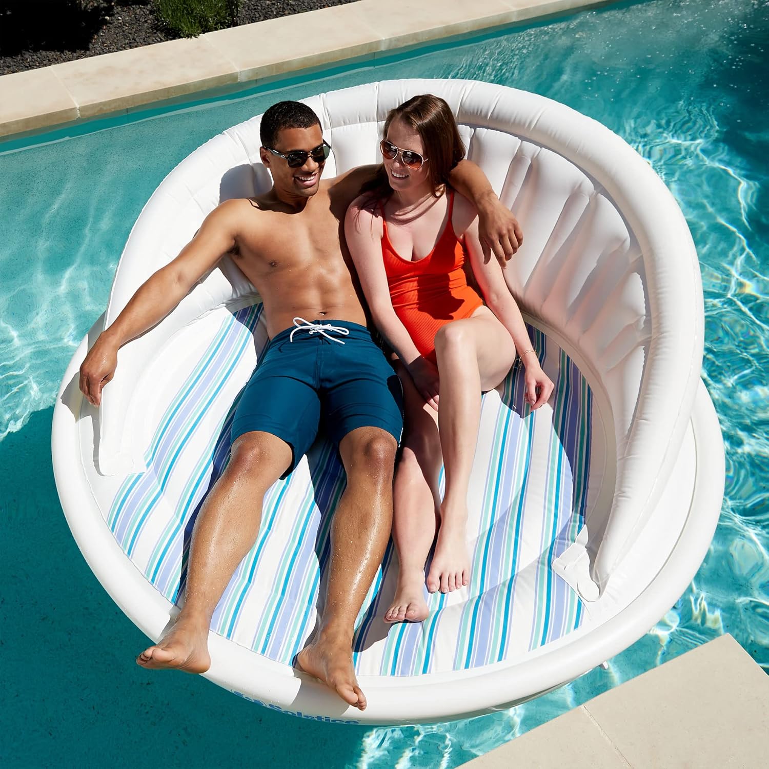 Solstice Inflatable Pool Lounger Float for Relaxation – Raft for Group Pool, Beach & Lake Use, Aqua Sofa with Pillows, White