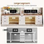 SEDETA Farmhouse 110.3" Two Person Desk with 7 Drawers, Long Computer Desk with Storage Cabinet, 2 Person Desk with Power Outlets for Home Office, White
