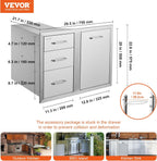 VEVOR Stainless Steel Cabinet  Outdoor Kitchen Door Drawer Combo 29.5" W x 22.6" H x 21.7" D  Access Door/Triple Drawers  Propane Drawer  Adjustable Garbage Ring  BBQ Island Patio Grill Station
