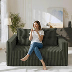 HABUTWAY Folding Sofa Bed, 2 in 1 Convertible Sleeper Chair with Pillow, Portable Fold Out Chair Bed with Armrest, Comfy Floor Couch, Lazy Sofa for Living Room Bedroom Dorm Home Office, Green