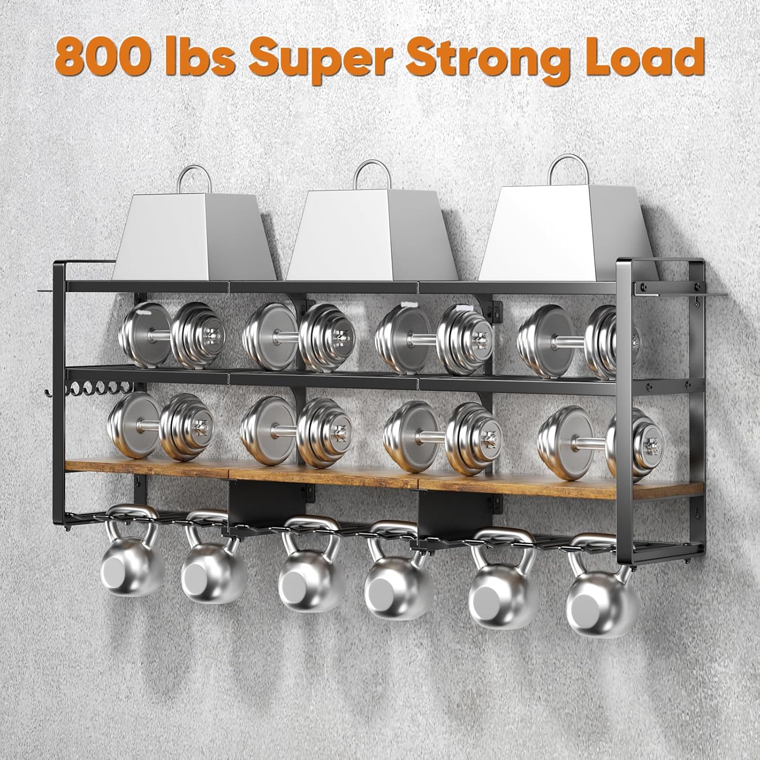 POKIPO 49.5" W Large Power Tool Organizer with Charging Station, 4 Layer Heavy Duty Utility Rack Loads 800lbs, Holds 12 Cordless Drills, Wall Mount Tool Shelf with 8-Outlet Power Strip, Gift for Men