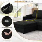 108'' Chenille Sectional Couch with Storage Armrests,L Shaped Upholstered Sofa with Movable Ottoman, 4-Seat Modular Couch with Cup Holders for Living Room, Black