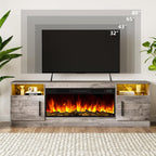 Tavata Fireplace TV Stand Entertainment Center with 36" Fireplace, 70" Wooden TV Console for TVs Up to 80", Modern TV Stands for Living Room with High Gloss Storage Cabinet and LED Lights (Grey)