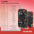 AISURIX RX 590 Graphics Card, Real 8GB, GDDR5, 256 Bit, RX 580 2304SP Pc Gaming Video Card, 2XDP, HDMI, PCI Express 3.0 with Freeze Fans Graphics Card for Gaming pc