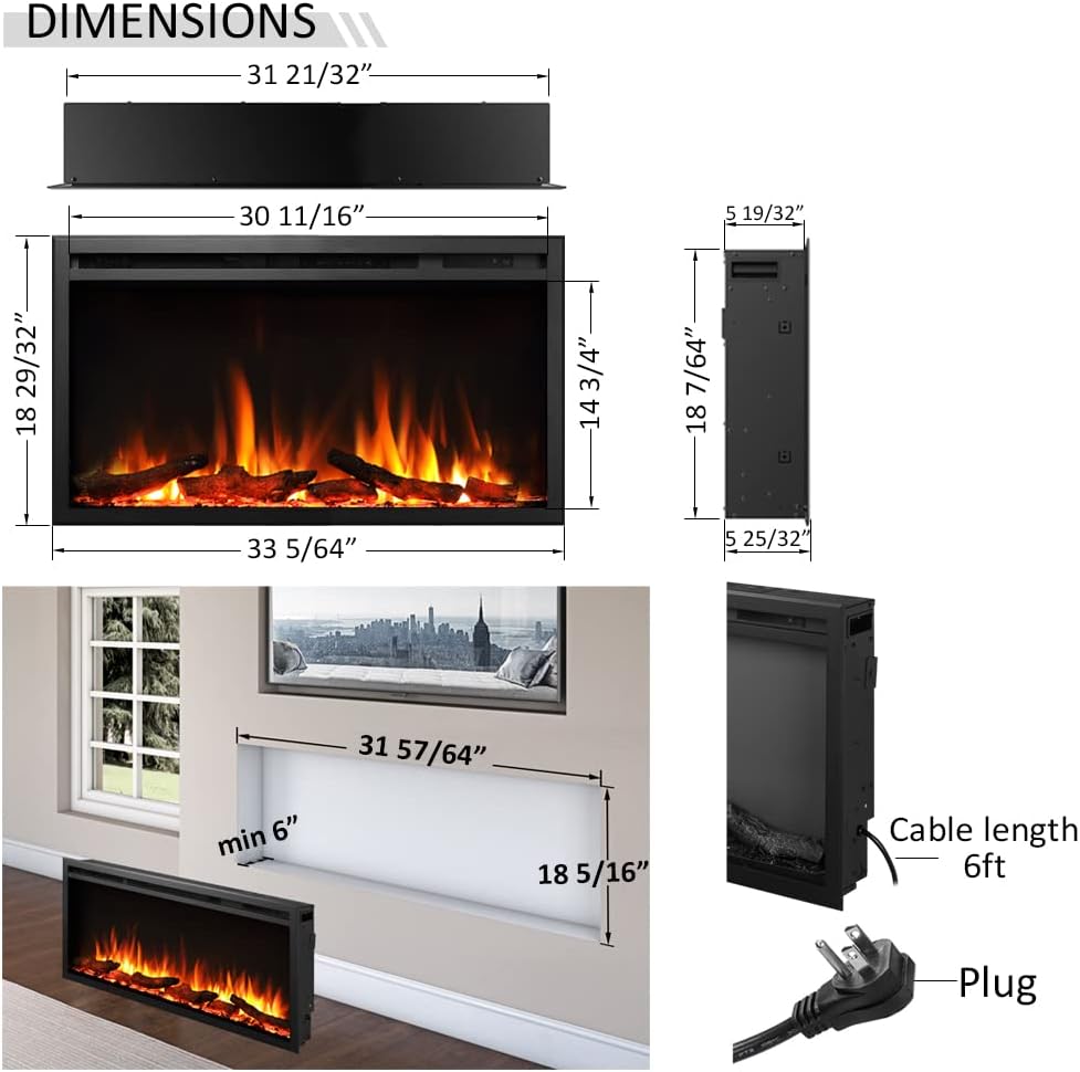 LegendFlame 33" W Austin in Wall Recessed & Wall Mounted Electric Fireplace…