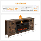 Fireplace TV Stand, 70" Farmhouse TV Stand with Barn Door for 80" TVs, Entertainment Center with Black Fireplace & Storage, Brown