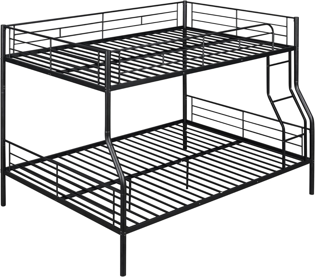 Full XL Over Queen Metal Bunk Bed,Heavy-Duty Metal Bunk Bed Fame with Ladder&Full-Length Guardrails,Convertible into 2 Individual Twin Beds for Kids,Teens,and Adults,Under-Bed Storage Space,Black