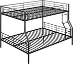 Full XL Over Queen Metal Bunk Bed,Heavy-Duty Metal Bunk Bed Fame with Ladder&Full-Length Guardrails,Convertible into 2 Individual Twin Beds for Kids,Teens,and Adults,Under-Bed Storage Space,Black