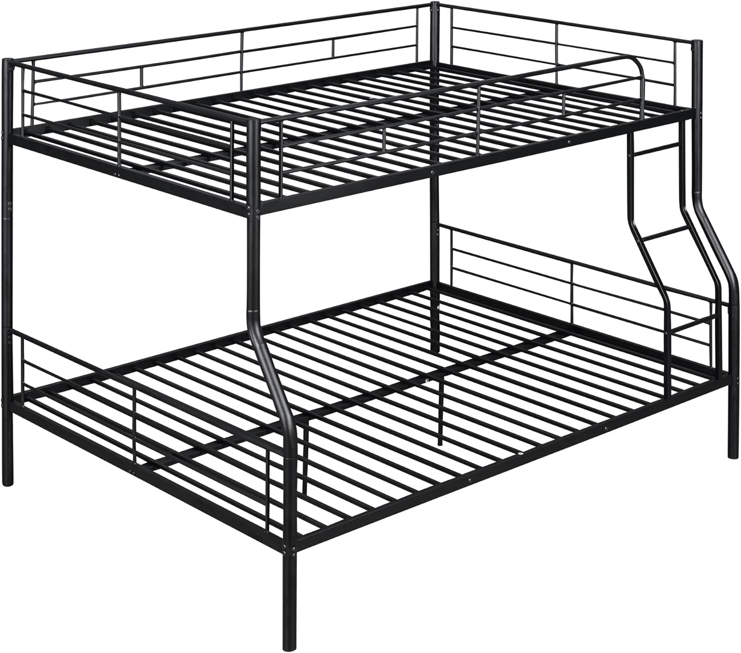 Full XL Over Queen Metal Bunk Bed,Heavy-Duty Metal Bunk Bed Fame with Ladder&Full-Length Guardrails,Convertible into 2 Individual Twin Beds for Kids,Teens,and Adults,Under-Bed Storage Space,Black