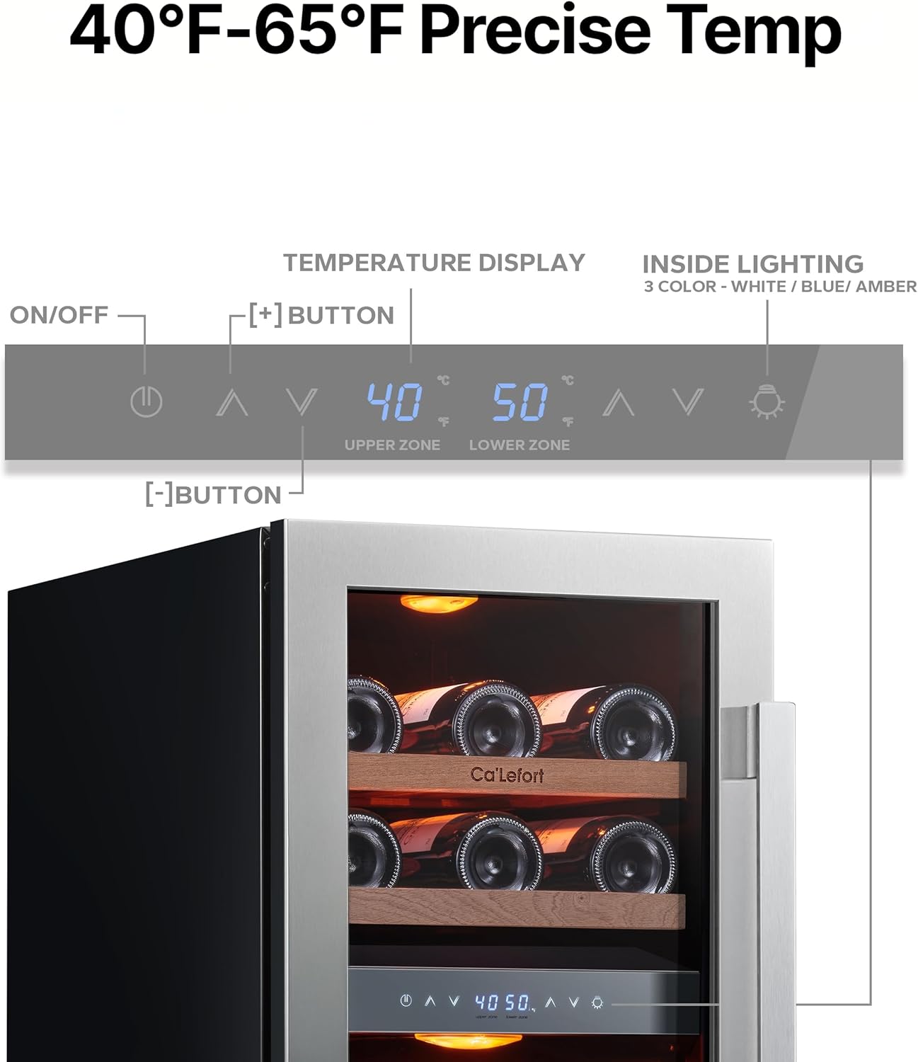Ca'Lefort 15 Inch Wine Fridge & Cooler - Dual Zone 28 Bottles Wine Cooler with Glass Door, Small Wine Refrigerator with 3 LED Light Built-in for Home Bar Kitchen Left-Hinged Door (3.0 cu.ft)