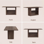 FUQARHY Dining Table for 6, Small Rectangular Kitchen Table for 4 with 2-Tier Storage Shelf, Farmhouse Modern Fluted Wood Table (Walnut)