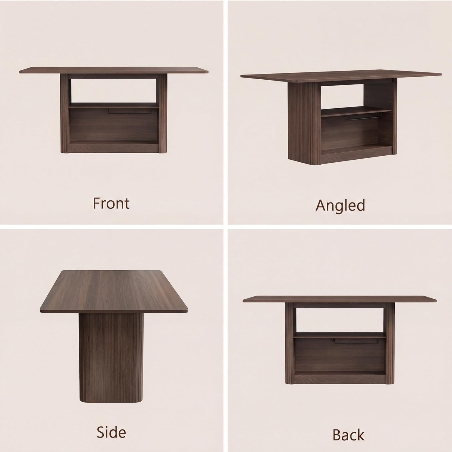 FUQARHY Dining Table for 6, Small Rectangular Kitchen Table for 4 with 2-Tier Storage Shelf, Farmhouse Modern Fluted Wood Table (Walnut)