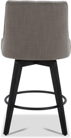 Watson & Whitely Modern Swivel Bar Stools, Performance Fabric Upholstered Counter Height Bar Stool with Back, Solid Wood Legs, 26" H Seat, Set of 2, Flint Grey