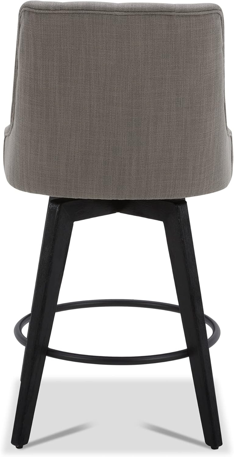 Watson & Whitely Modern Swivel Bar Stools, Performance Fabric Upholstered Counter Height Bar Stool with Back, Solid Wood Legs, 26" H Seat, Set of 2, Flint Grey