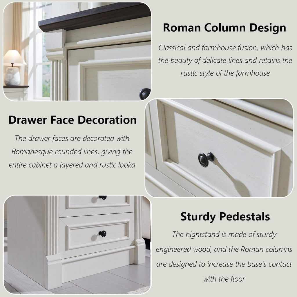Farmhouse 5 Drawers Dresser for Bedroom, 46" Tall Dressers & Chests of Drawers w/Roman Column, Large Storage Dressers Organizer for Bedroom, Hallway, Living Room, White