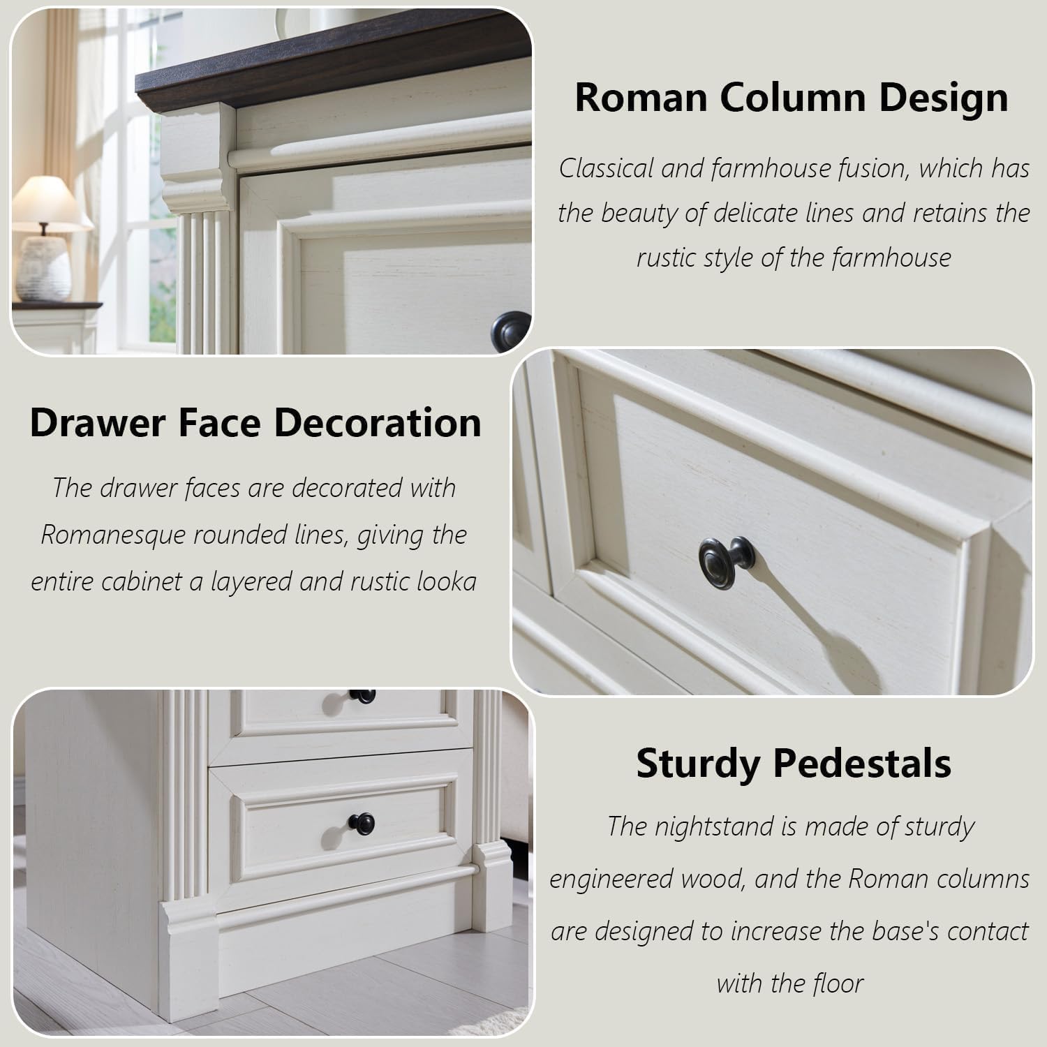 Farmhouse 5 Drawers Dresser for Bedroom, 46" Tall Dressers & Chests of Drawers w/Roman Column, Large Storage Dressers Organizer for Bedroom, Hallway, Living Room, White