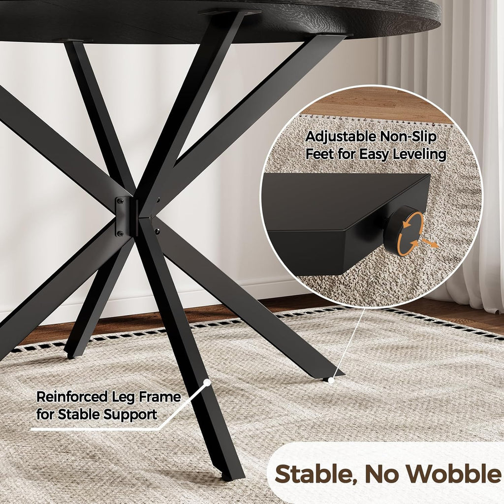 Vantic 47" Round Dining Table for 4-6 People, Modern Wood Kitchen Table for Small Space, Circle Dining Table with Metal Base for Kitchen & Living Room, Black