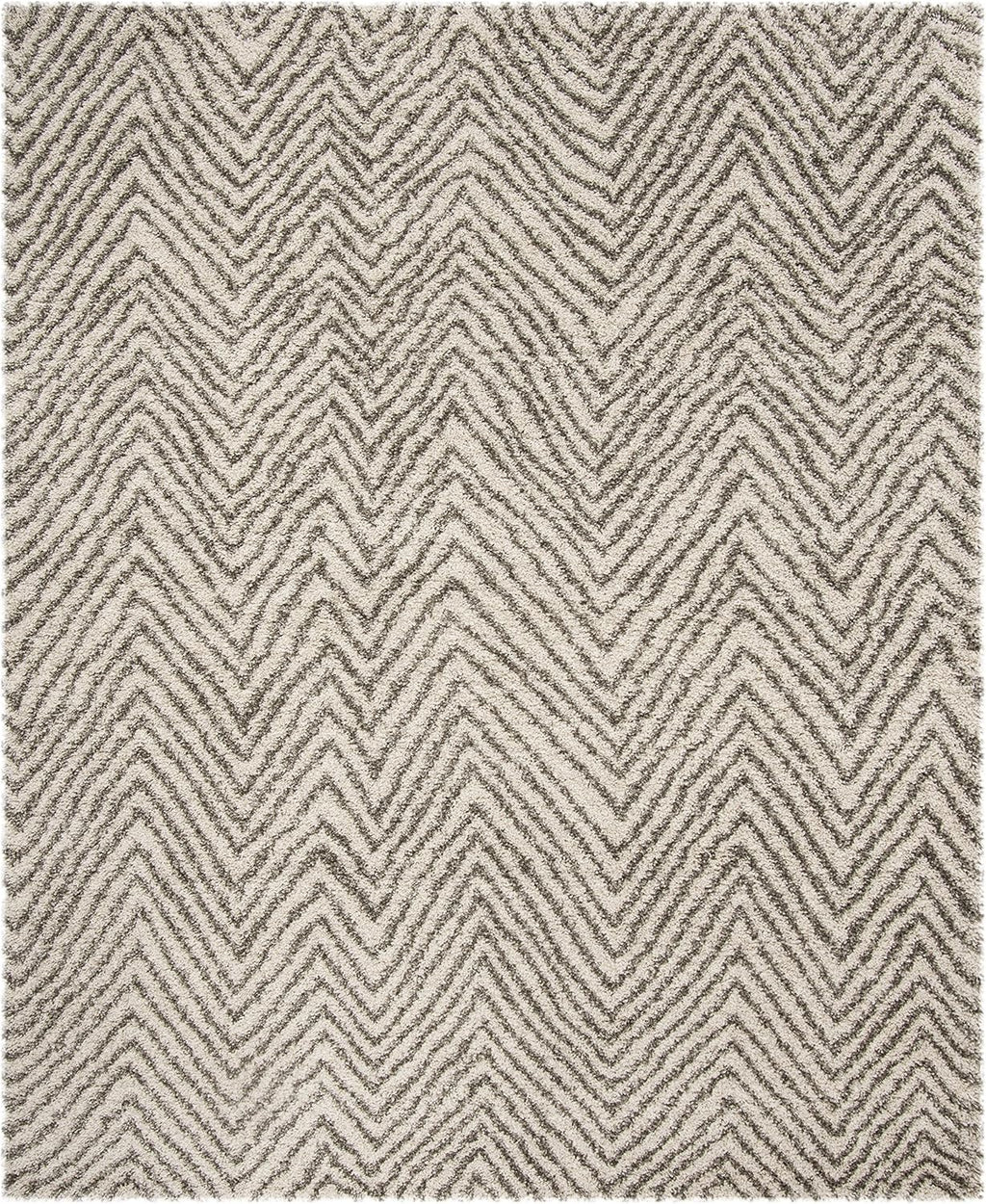 SAFAVIEH Hudson Shag Collection Area Rug - 9' x 12', Ivory & Grey, Chevron Design, Non-Shedding & Easy Care, 2-inch Thick Ideal for High Traffic Areas in Living Room, Bedroom (SGH375A)