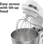 Hamilton Beach Electric Stand Mixer, 4 Quarts, Dough Hook, Flat Beater Attachments, Splash Guard 7 Speeds with Whisk, White