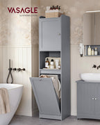 VASAGLE Tall Storage Cabinet, Storage Unit with Removable Laundry Basket, Compartment and Cabinet, for Bathroom, Living Room, 15.8 x 15.8 x 66.9 Inches, Dove Gray UBBC761G02